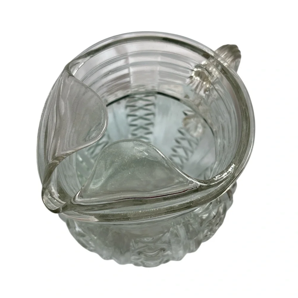 VINTAGE Pitcher Jug MCM Elegant Clear Glass Diamond Pattern Large 9 inch Tall